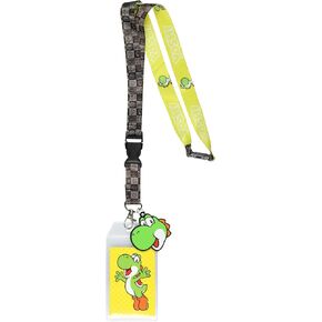 Super Mario Bros Yoshi Lanyard Badge حامل مستوحى من تصميم عكس مع 2.5 بوصة قلادة يوشي المطاط