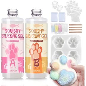 16.9Oz Taba Squishy Making Kit, Complete DIY Silicone Rubber Set with Cat’s Paw Mold, Ideal for Various Creative Crafts and Stress Relief