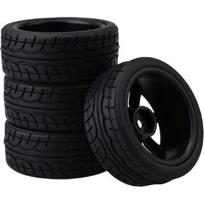 BQLZR 4PCS RC1: 10 Flat Sports Car with Mountain Pattern Tires and New 7-Spoke Black Wheels 20468