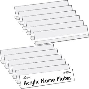 VICENPAL 20 PCS Acrylic 2 x 10 لوحات اسم للمكاتب واضحة اسم حاملي الخيام الأفقي حامل علامة الظهر لعرض طاولة الفصل الدراسي ، إدراج ورقة غير متضمنة