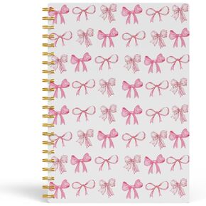 دفتر Coquette Pink Bow Spiral - مجلة Preppy Cute for Teen Girls & Women ، Hardcover العصبي 5.5x8.3 بوصة ، مجلة مبطنة لمكتب المدرسة والكتابة اليومية