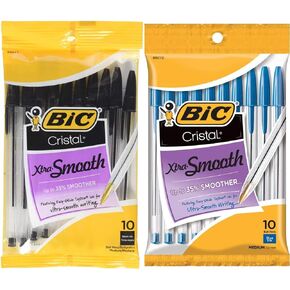 BIC Cristal Xtra Smooth Points ، نقطة متوسطة (1.0 مم) ، أسود وأزرق ، 20 مترًا