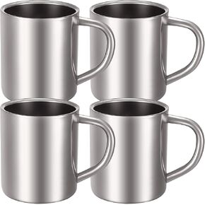 Set of 4 Insulated Stainless Steel Coffee Mug with Handle Metal Double Walled Cups Coffee Mugs 7.5oz/ 220ml Shatterproof Dishwasher Safe Tea Cups for Home Camping Travel Outdoors RV Keep Drinks Hot
