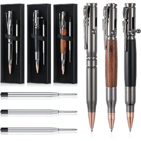 Crtiin 3 Sets Bolt Bullet Pens for Men Bullet Pen for Collector Lover with Gift Box and Black Ink Refills Thanksgiving Christmas Valentine‘s Day Gifts
