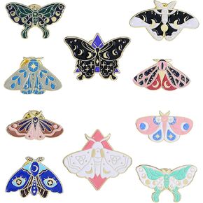 10 Pcs Moth Backpack Pins Butterfly Enamel Pins Set Cute Brooch Lapel Pin Cool Jackets Clothes Insect Pins Funny Steampunk Badge Small Pins Cartoon Button Aesthetic Pins for Women Jewelry
