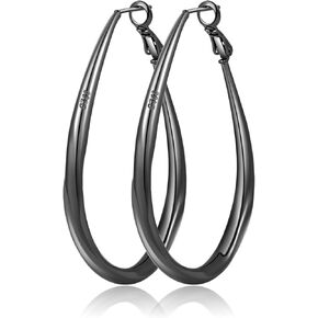 Oval 925 Sterling Silver Hoop Earrings, Medium Silver Hoop Earrings for Women Lightwieght Big Silver Hoop Earrings Hypoallergenic Mobius Hoop Earrings for Women Trendy Silver Hoop Earrings PABBEU in Saudi Arabia