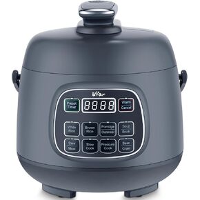 Bear Electric Pressure Cooker with 8 Pre-Programmed Settings, Safety Lock, Small Rice Cooker 3 Cups, 1.6L Instant Multi Cooker for White/Brown Rice Porridge Soup Stew Grain Bean, Slow Cooker with Portable Handle