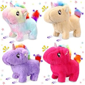 4 Pcs Puppy Stuffed Animal Interactive Electronic Plush Dog Animals Walking Barking and Wagging Tail Toys for Classroom Kids Birthday Gifts 7"