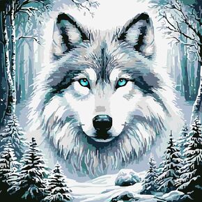 Czywjmei Paint by Numbers Kit للكبار المبتدئين ، DIY Animal Wolf Head Painting by Truments ، مع 3 فرش وطلاء أكريليك (بدون إطار) ، ديكور الجدار المنزلي 12 × 12 في