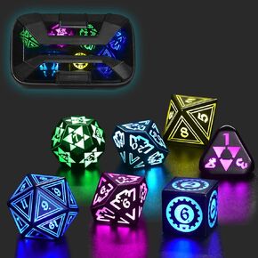 تضيء DND DICE مع حالة الشحن للأبراج المحصنة والتنين LED DICE SET D&D القابلة لإعادة الشحن 7 ألوان الدور الأدوار تلعب RPG DICE لإكسسوارات DND هدايا (هندسة RGB)