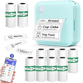 Label Maker Machine with 9 Rolls 50x15mm Thermal Label Paper, 1 Roll 50mm Width Continuous Sticker Paper