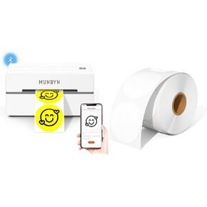 MUNBYN 130B Bluetooth Thermal Label Printer+3 Inch White Circle Thermal Sticker Labels