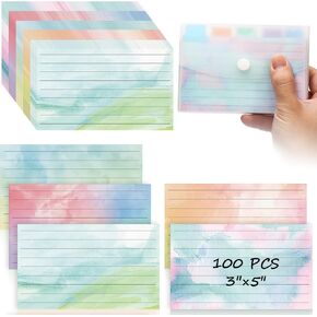 100pcs Index Card Organizer Set Index Card Case Blank Flash Cards Study Cards Clear Plastic Index Card Holder Tab Dividers Note Cards with Sticker Labels (Watercolor Line, 3×5 inch)