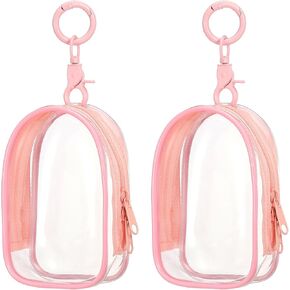 uxcell 2 Pcs 3.94x2.36 Inch Clear Figure Display Bag with Keychain, PVC Portable Small Dolls Storage Bag, Zipper Closure Carrying Display Case Pouch for Collectibles (Cabin Pink)