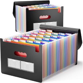 ABC LIFE 26 POCKETS CORMINTION FILE منظم و 12 جيوبًا منظم إيصال الفواتير الشهري ، وتوسيع مجلدات الملفات مع علامات تبويب ملونة ، وخطاب/حجم A4