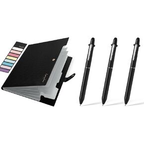 Sooez 5 Pocket Expanding File Folder, and 3-Pack 4 Color in One Ballpoint Pens