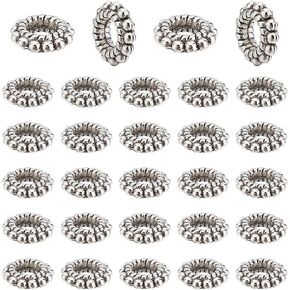 100pcs الفضة زهرة حبات 3 مم حفر الفتحة كبيرة الفتحة مسطحة روندل زهرة فضفاضة حبة صغيرة الحرف المعدنية الحرفة لأساور DIY أقراط القلادات صنع المجوهرات
