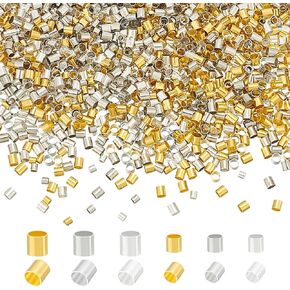 1800pcs 6 أنماط النحاس أنبوب تجعد الخرز أنبوب اللون مختلط حبات أنبوب العقدة جولة أنبوب الفواصل الفضفاضة لثقب صنع المجوهرات: 1-1.5 ملم