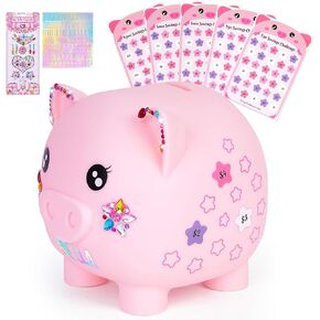 MHJY Piggy Bank for Kids Bank Distable Plastic Money Bank with DIY Saving Challenge Sticker لتتبع هدف التوفير للفتيات الفتيات