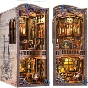Book Nooks, DIY Miniature Book Nook Kit Music, 3D Wooden Puzzle Bookends for Bookshelf Insert Decor with Led Light for Teens and Adults (Timeless Melody)