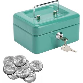 Locking Steel Mini Cash Box ، صندوق قفل آمن صغير مع مقبض محمول ، بنك مالي بدون صينية المال ، علبة نقدية للأطفال ، 4.53 "× 3.35" × 2.28 "(وردي ، صغير)