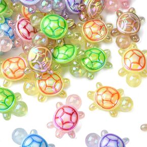 Kitbeads 30pcs عشوائي أكريليك البحر السلاحف الخرزة UV الطلاء المحيط حيوانات ملونة السلحف