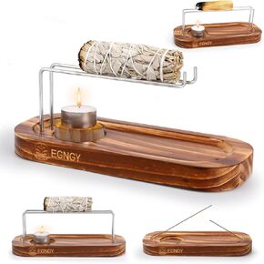 Handcrafted Palo Santo and Sage Holder, 4 in 1 Incense Sticks and Candle Holder, Natural Wood Burner Holder, Ideal Spiritual Meditation Gift