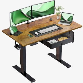 Marsail Monitor Standing Desk with Storage, 48 Inch, Rustic Brown