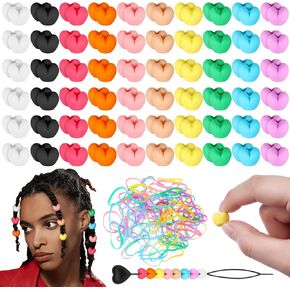 Silicone Hair Beads Kit 100 Pcs Star-Shaped Rubber Beads for Braids with Colorful Hair Elastics,Beading Needle,Clear Box,Hair Beads for Women, Girls, DIY Hair Styling Accessories