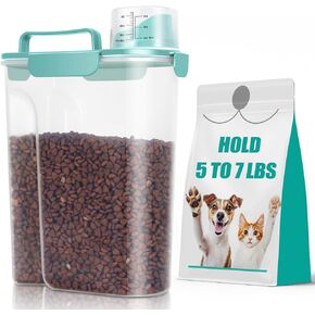 TBMax 2 Pack Cat Dog Food Storage Containers 8 to 10 Lbs, Portable Travel Pet Container Dispenser with Easy-Pouring Spout & Cup, Airtight Bird Seed Container Dog Treat Storage Bin