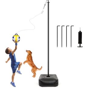 Tetherball Set with Ball and Rope, Adjustable Tether Balls and Rope Set with Pole, Tether Ball for Outdoor Playground, Backyard, Outdoor Games for Adults & Kids
