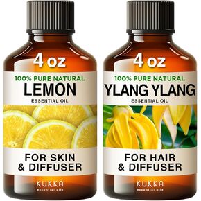 زيت الليمون الأساسي للناشر و ylang ylang الزيت الأساسي لمجموعة الجلد - 100 ٪ العطرية الطبيعية درجة الزيوت الأساسية - 2x4 fl oz - kukka