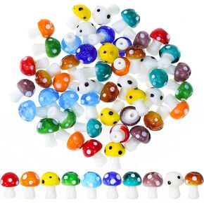 Jiebor 50pcs Mushroom Beads Charms Glass Lampwork Beads Mushroom Ornament for Jewelry Craft Neckleace Making Making