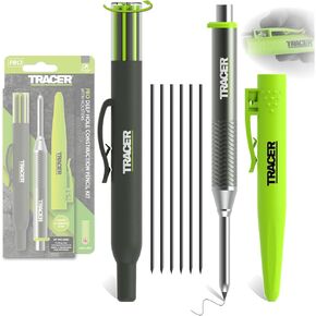 Tracer Pro Series Aluminium Deep Hole Construction Pencil مع حزمة مبتدئة 6 × بديلة وحافظات الموقع المصاحبة - مجموعة علامات البناء - AMK1 -Pro