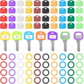80 Pcs Key Covers Caps, Multicolored Key Covers for House Keys Square Rings Keys Color Identifiers with 10 Assorted Colors 2 Styles for House Organization