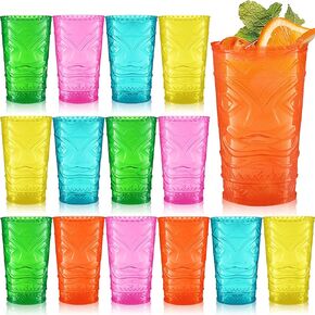 15 PCS Hawaiian Tiki Plastic Cups Bulk 14 Oz Tiki Classes for Cocktails تمثال كوب شرب لمستلزمات الحفلات الصيفية (15 جهازًا ، متعدد الألوان)