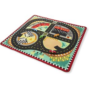 Melissa & Doug Round the Speedway Race Track Rug With 4 Race Cars (39 x 36 inches) , Black