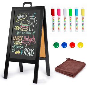 A Frame Chalkboard Sign, 40x20 Magnetic & Double-Sided Chalkboard with Portable Handle, Outdoor and Indoor Use Chalk Board Set with Markers, Magnets, & Eraser (Torched Brown)