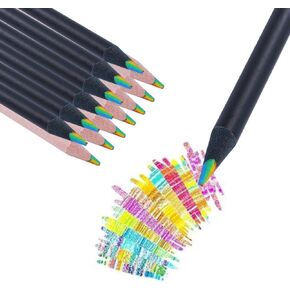 6pcs أسود و 6pcs أقلام اللون الخشبية الأصلية مع مبراة 1pc ، 7 ألوان في 1 أقلام قوس قزح ، وإمدادات فنية أساسية متعددة الألوان للرسم ، والرسم ، والرسم