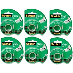 Scotch Magic Tape ، 122L-DM-GC ، 3/4 في × 900 في (19 مم × 22،8 م) مع موزعات-حزمة 6