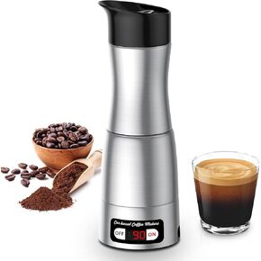 KreeySant Portable Coffee Maker 12V/24V/110V Compact Espresso Machine for Driving Office Home, 3-in-1 Multi-Function Coffee Maker with LCD Screen Display Fast Heating