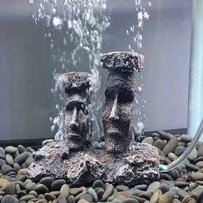 Smoothedo-Pets Aquarium Bubbler Decorations Fish Tank Decorations Aquarium Air Stone Decor Easter Island Moai Statues (Grey-Moai-Air-Stone)