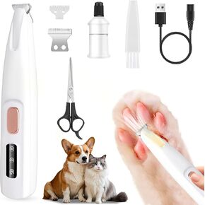 الكلب باو القطيف ، باو القطيف للكلاب مع ضوء LED ، مقاوم للماء ، قابلة لإعادة الشحن PAW PAW TRIMMER ، 18 ملم شفرة متوسطة ، ضوضاء منخفضة الكلب الكلب تقليم الكلب للكلاب القطط الوجه الوجه آذان الأذنين رومس