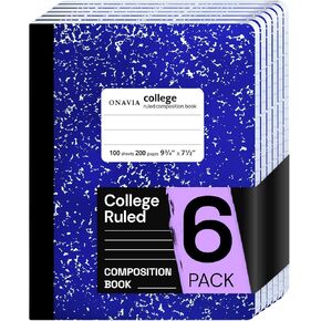Composition Notebook College Ruled 6 Pack, 200 Pages (100 Sheets), 9-3/4 x 7-1/2, Black Marble Composition Books Bulk, Notebooks for School, Work, Office, Hard Cover Comp Book, School Supplies