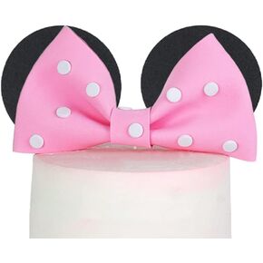 Pink Mouse Cake Topper - القوس الوردي والأذنين ، مثالي لزخارف حفلات عيد الميلاد والاحتفالات ذات الطابع الفأري