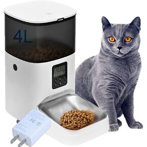 4L Automatic Cat Feeder Pet Food Dispenser with 10s Voice Recorder, Pet Feeder up to 8 Meals per Day, Timed Cat Feeder with Dry Food Sealed Ring