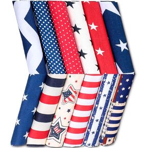 Tatuo 12 PCS أرباع الدهون الوطنية 15.7 × 19.6 بوصة النجوم والخطوط النسيج استقلال النسيج يوم الرابع من يوليو حزم النسيج المطبوعة للعلم الأمريكي لسلطات الجينز DIY خياطة مواد الترقيع