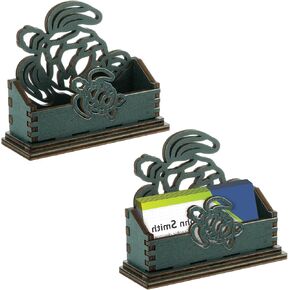 2 PCS Sea Turtle Wooden Business Card حامل لعرض بطاقة العمل المكتبية موقف Decorative Descative Desk Desk لسطح المكتب Home Desktop