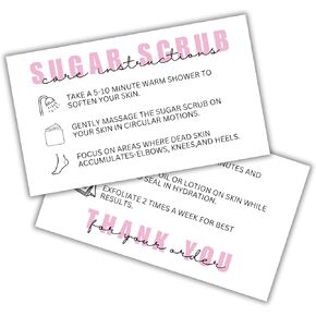Sugar Scrub Shower Bath Care Instruction Cards | 50pk 2x3.5" Packaging for DIY Bomb Gel Bulk Warning Labels Tags Stickers