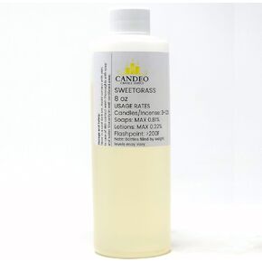 Sweetgrass Hurgrance Oil (زجاجة 8 أوقية) | صنع الشموع ، صنع الصابون ، بخاخات الغرفة ، قنابل الحمام ، المستحضر ، معطرات السيارات ، ذوبان الشمع | Candeo Candle Supply | فثالات حرة ودعوة 65 متوافقة